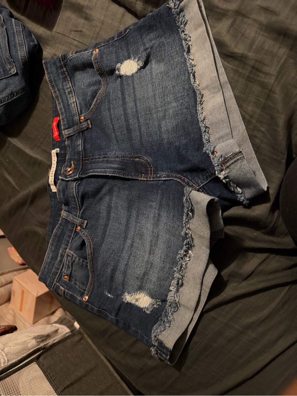 Celebrity Pink Dark Blue Distressed Denim Jean Shorts